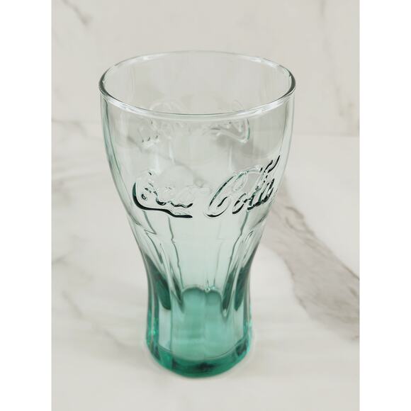 Coca Cola Libbey Drinking Glasses 16z Embossed Logo 6" Green White Blue x3 - Picture 4 of 14